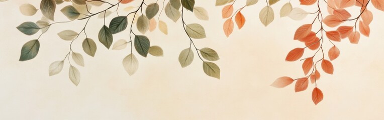 Fototapeta premium Soft harmony of sage green and muted peach leaves enhances serene elegance in natural decor setting