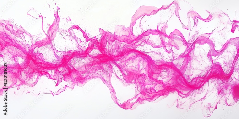 Poster a flowing wave of pink smoke on a white background, creating a dynamic and artistic effect.