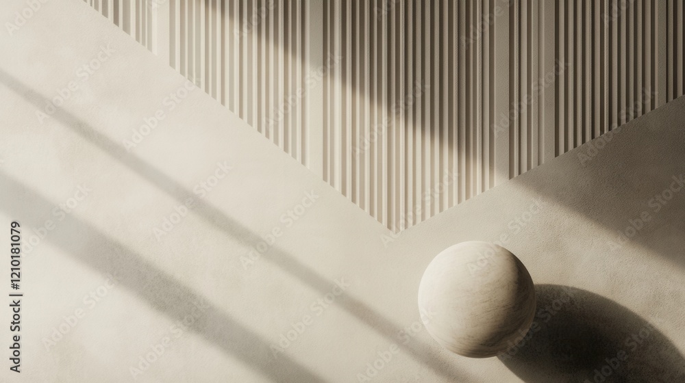 Aufkleber Diagonal striped gradient design with soft shadows and a smooth sphere on a textured surface
