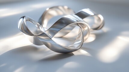 Intertwined silver loops reflecting light gracefully