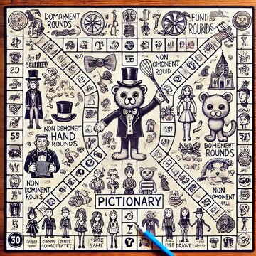 Pictionary Plus Regular rules plus bonus rounds with non dominan