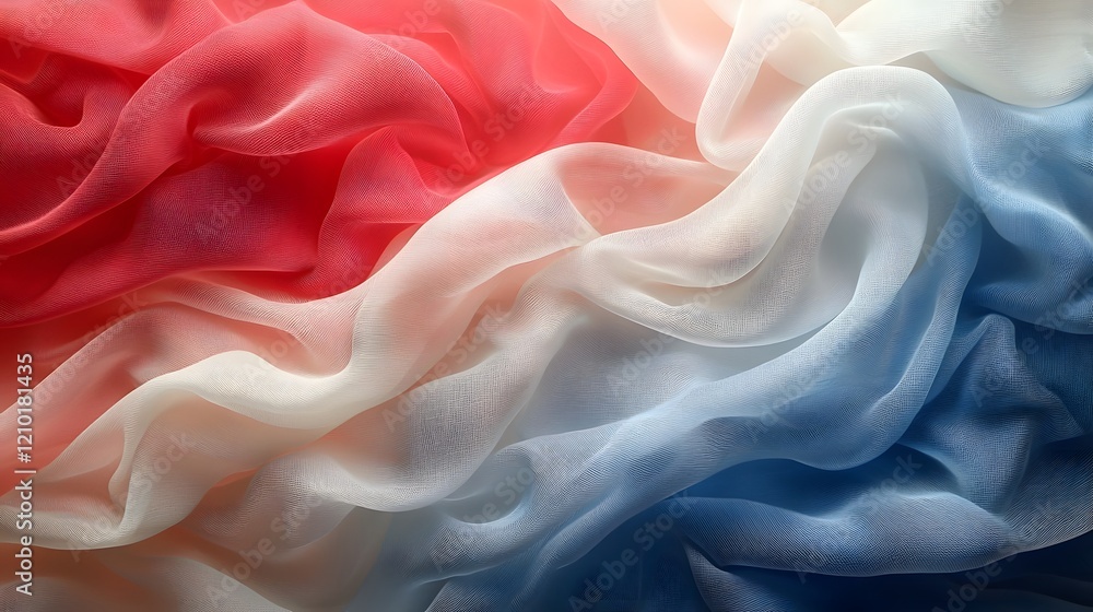 Poster Elegant silk textured abstract flag in bold red white and blue hues appearing to flow naturally in the wind  A visually stunning and dynamic digital artwork featuring a vibrant smooth