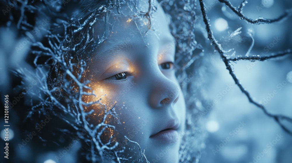 Aufkleber serene visualization of a child's face surrounded by ethereal light and natural elements in a tranqu