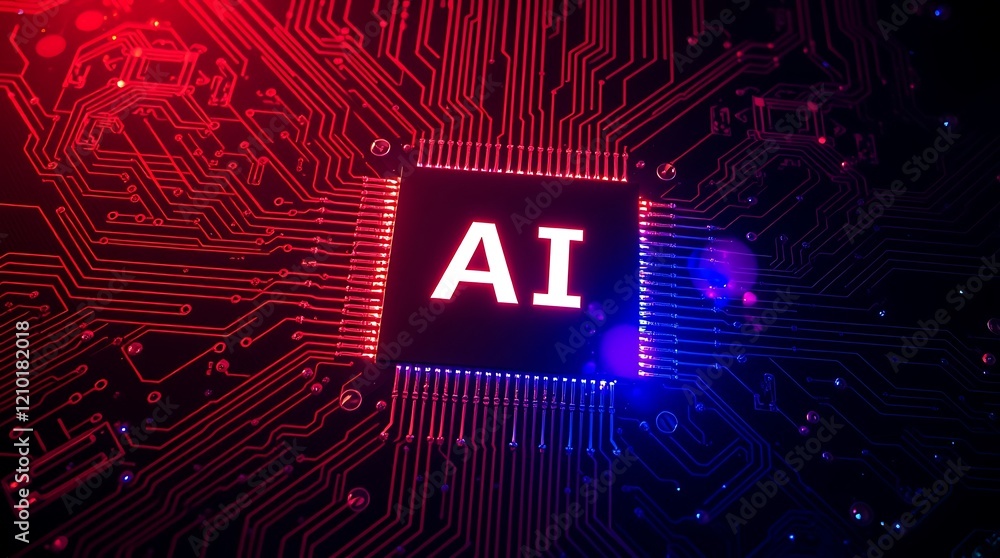 Aufkleber abstract glowing printed circuit board with ai text written on it. glowing ai text. ai revolution, t