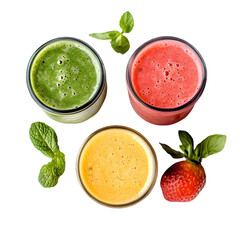 Healthy Smoothies  Green  Red  Orange Fruit Drinks  Top View