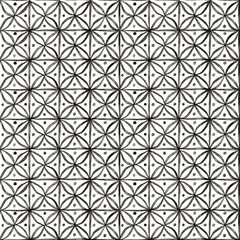 Unique geometric pattern featuring interlocking shapes and lines with a monochromatic design on a white background