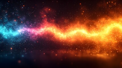 Fototapeta premium Vibrant Celestial Abstraction Glowing horizontal light stripes in a dynamic luminous cosmic gradient of vibrant colors set against a dark orange and black background creating a stunning