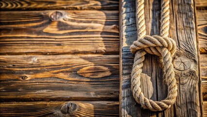 Rustic Wooden Plank Background with a Knotted Rope Detail