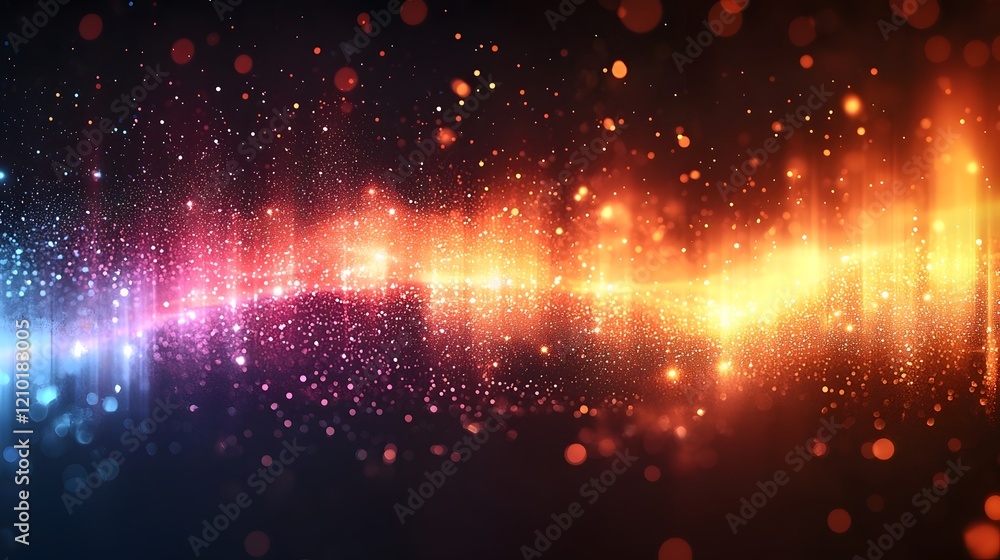 Aufkleber Captivating glowing stripes of vibrant color dynamically flowing and dancing across a moody abstract blurred background with a gradient of deep orange and black hues creating a mesmerizing