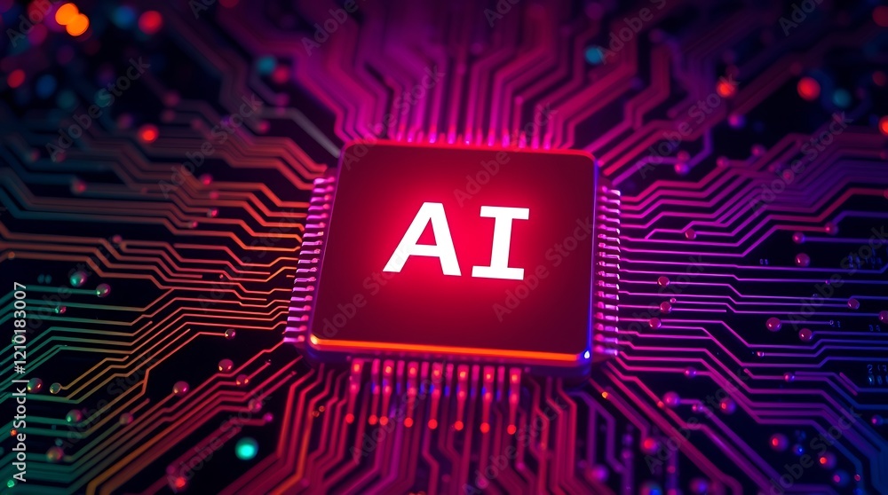Aufkleber abstract glowing printed circuit board with ai text written on it. glowing ai text. ai revolution, t