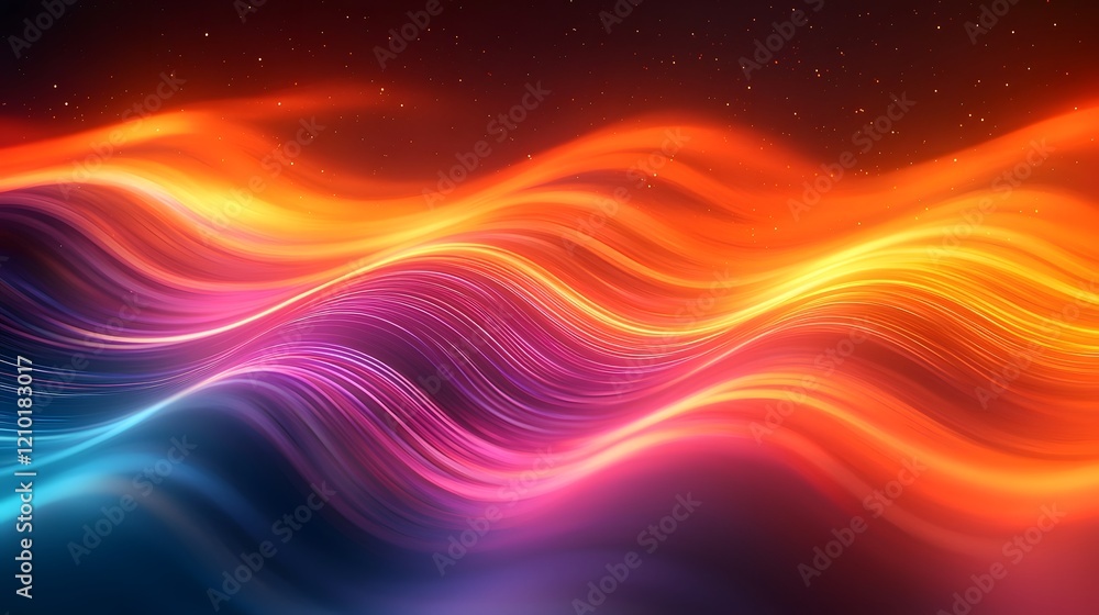Aufkleber Glowing dynamic waves of vibrant multicolored stripes flowing and undulating in an abstract blurred background with a smooth gradient color transition from dark orange to deep black  The mesmerizing