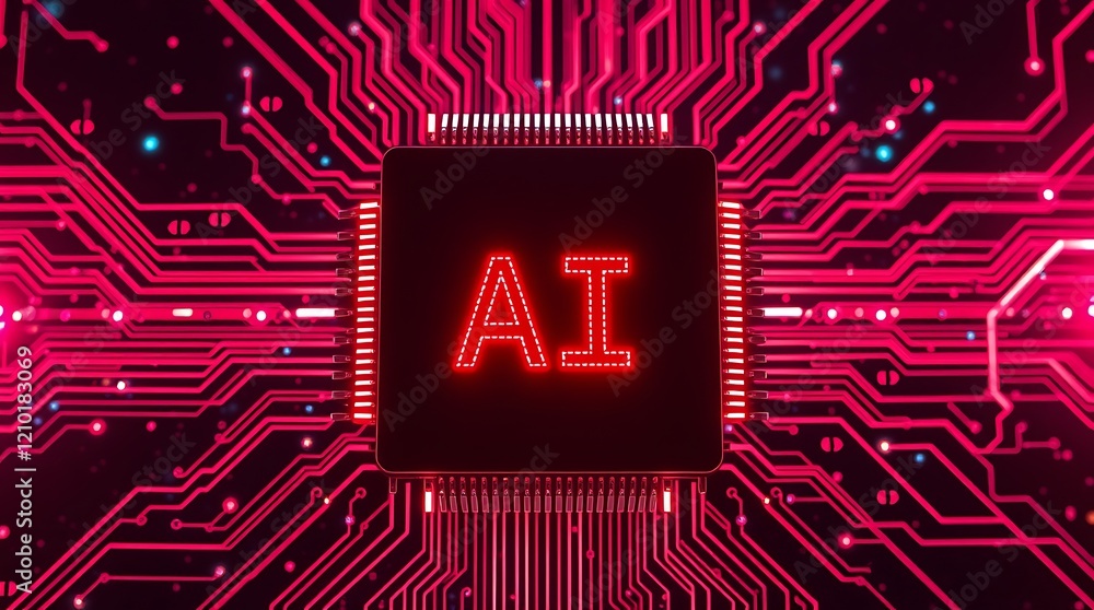 Poster abstract glowing printed circuit board with ai text written on it. glowing ai text. ai revolution, t
