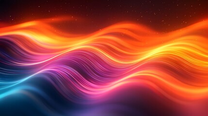 Obraz premium Glowing dynamic waves of vibrant multicolored stripes flowing and undulating in an abstract blurred background with a smooth gradient color transition from dark orange to deep black The mesmerizing