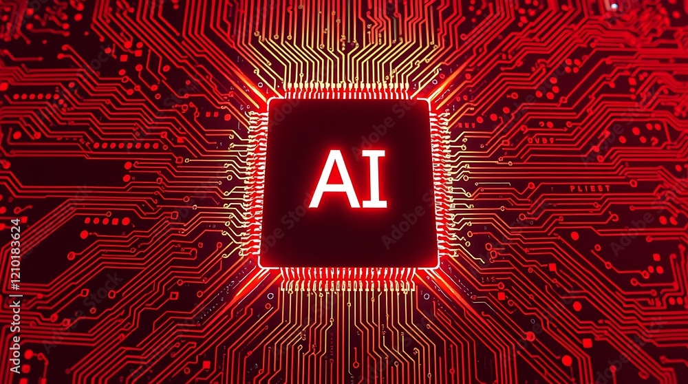 Poster abstract glowing printed circuit board with ai text written on it. glowing ai text. ai revolution, t