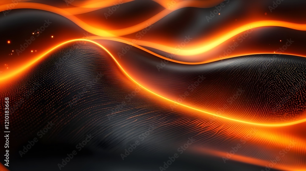Poster Mesmerizing glowing lines and waves of vibrant radiant energy flowing and pulsating across a dark dramatic abstract background with a blurred gradient effect creating a captivating futuristic