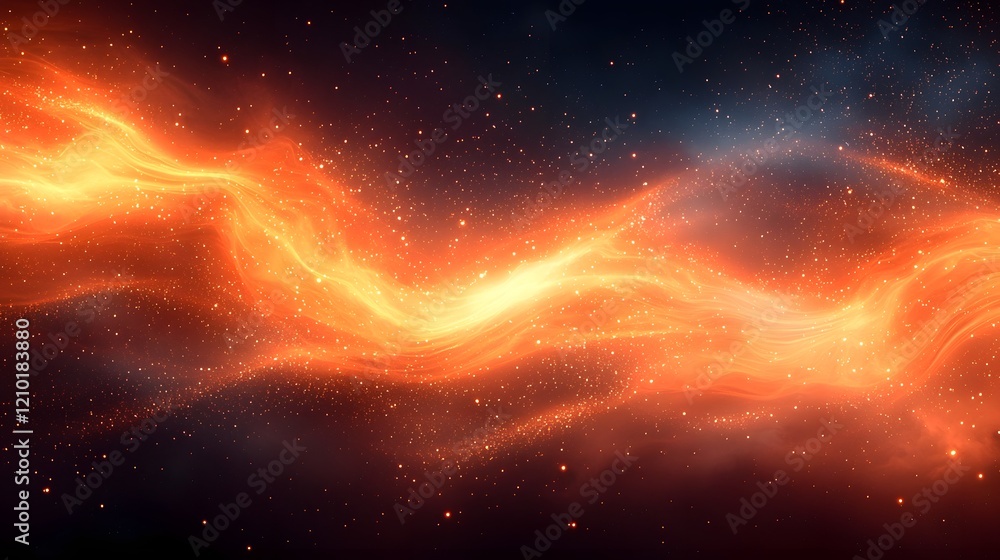 Poster Mesmerizing Glowing Gradient Background with Dynamic Horizontal Stripes of Light   Abstract Blurred Dark Orange and Black Landscape with Shimmering Cosmic Atmosphere