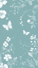 Monochromatic spring pattern in soft shades featuring butterflies and delicate flowers on a soothing backdrop