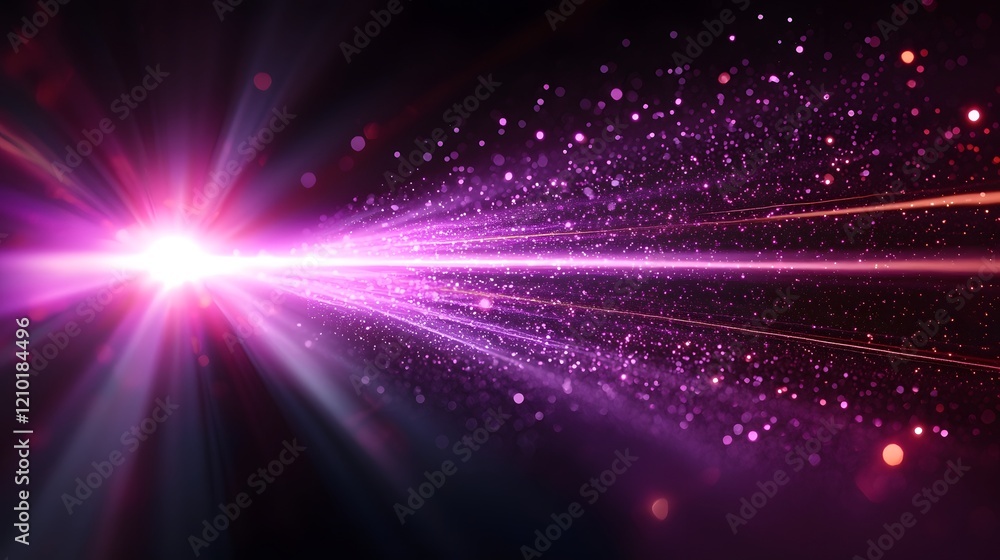 Poster mesmerizing glowing purple laser beam with intricate flare effects and streaks of light rays spreadi