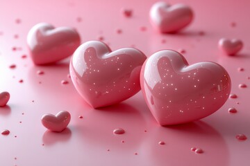 Obraz premium A romantic Valentine's Day background with vibrant pink hearts floating
