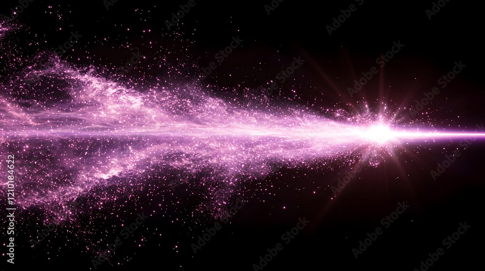 Poster captivating image of a high energy purple laser beam cutting across a dark atmospheric backdrop enha