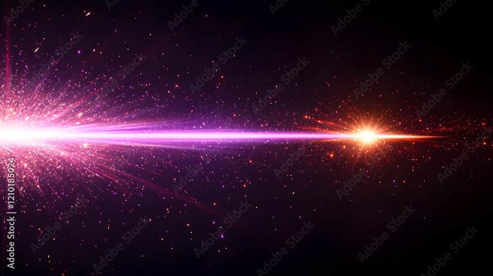 Poster abstract composition featuring a powerful laser beam slicing through an inky black background generating a mesmerizing display of vibrant glowing rays luminous flare and prismatic spectra of light