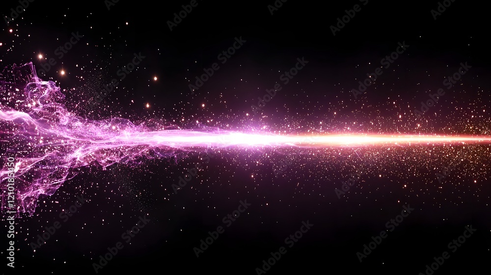 Poster Mesmerizing Abstract Purple Laser Beam with Glowing Flare and Captivating Light Rays Cutting Through Enigmatic Dark Background  Futuristic sci fi inspired digital artwork with dynamic energy