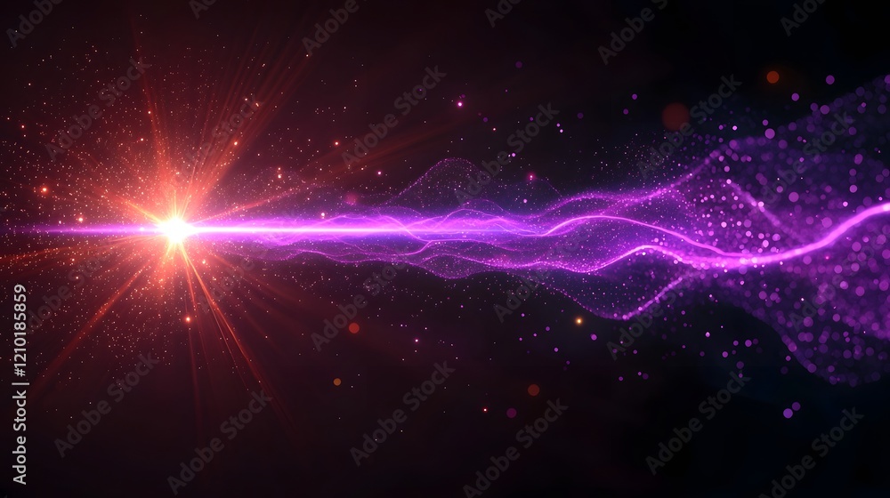 Poster stunning futuristic design featuring a vibrant purple laser beam against a dark background surrounde