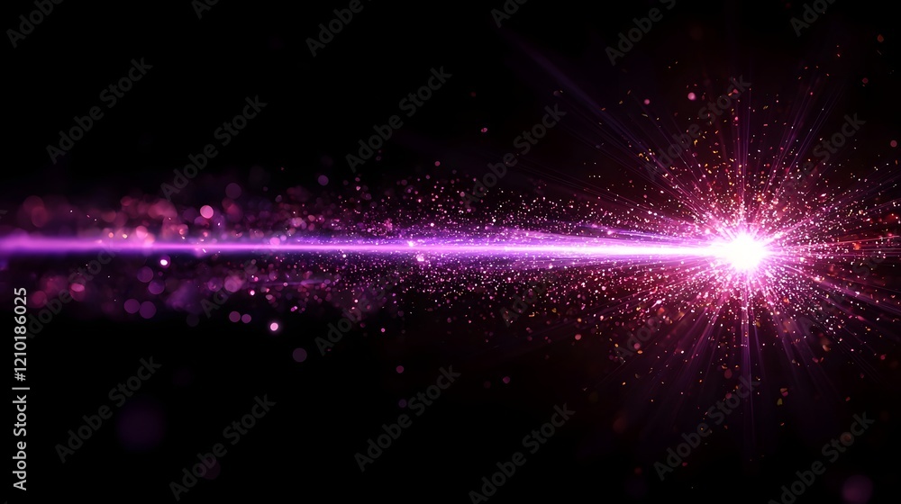 Aufkleber Elegant purple laser beam illuminating a dark black background with vibrant flare effects and sharp light ray patterns creating a captivating and dynamic visual display