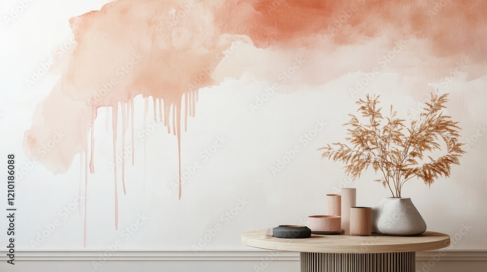 Poster soft pencil strokes create a natural dripping effect on a minimalist wall with decorative elements i