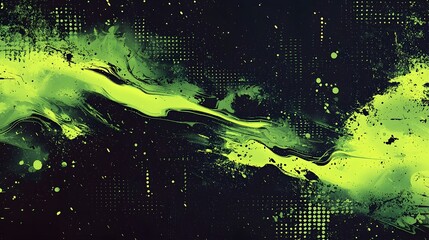 Grungy black and green halftone pattern with cyberpunk inspired textures and abstract futuristic details  Vibrant digital art background with dynamic splatter and glitch effects