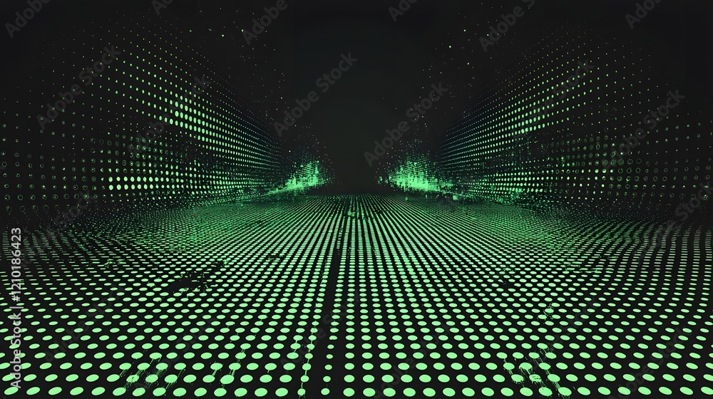 Aufkleber Futuristic cyberpunk inspired digital abstract background with a halftone pattern grungy green dots and geometric lines creating a high tech minimalist aesthetic  This digital has a modern