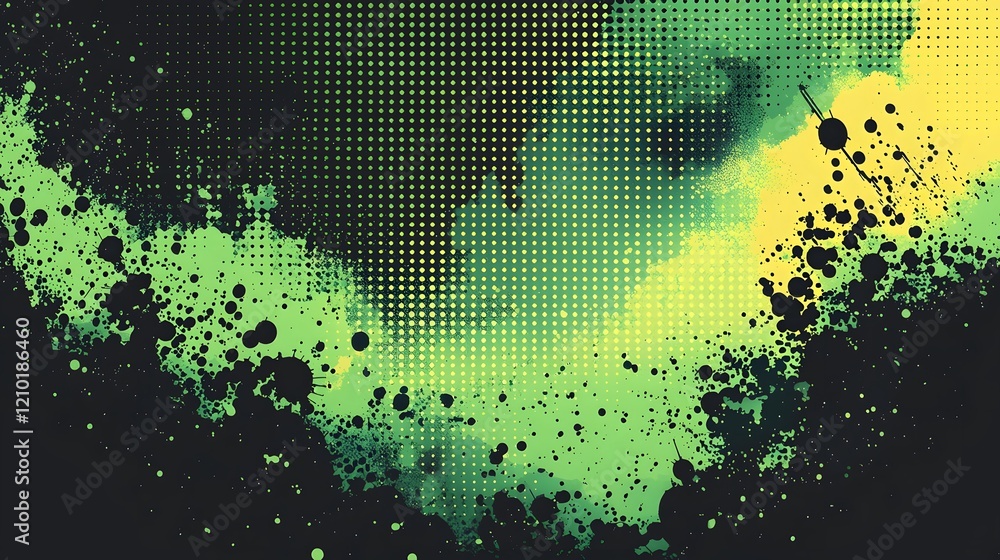 Poster Futuristic cyberpunk inspired halftone background with grungy pixelated dots and a high tech digital aesthetic  This abstract generative design creates a moody dark