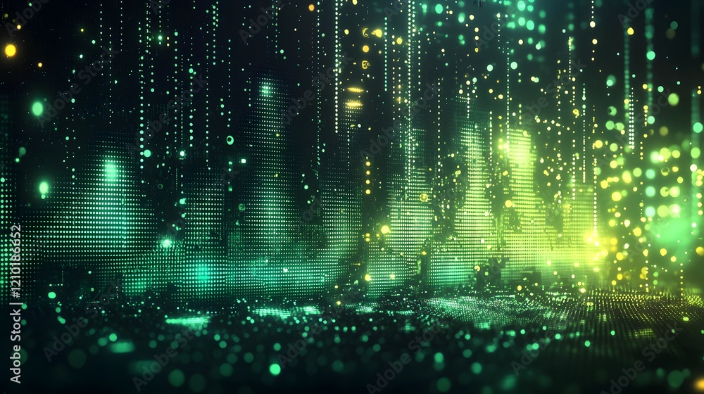 Aufkleber Vibrant dark halftone abstract background featuring edgy grungy dots and cyberpunk style digital elements in a futuristic technological composition