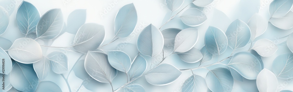 Aufkleber soft pale blue leaves with silver highlights create a serene and calming atmosphere in a natural set