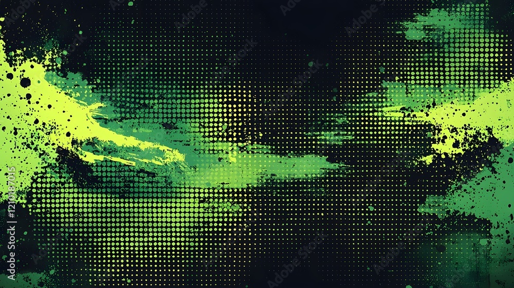 Leinwandbilder captivating cyberpunk inspired halftone abstract with neon and grunge accents visually striking digi