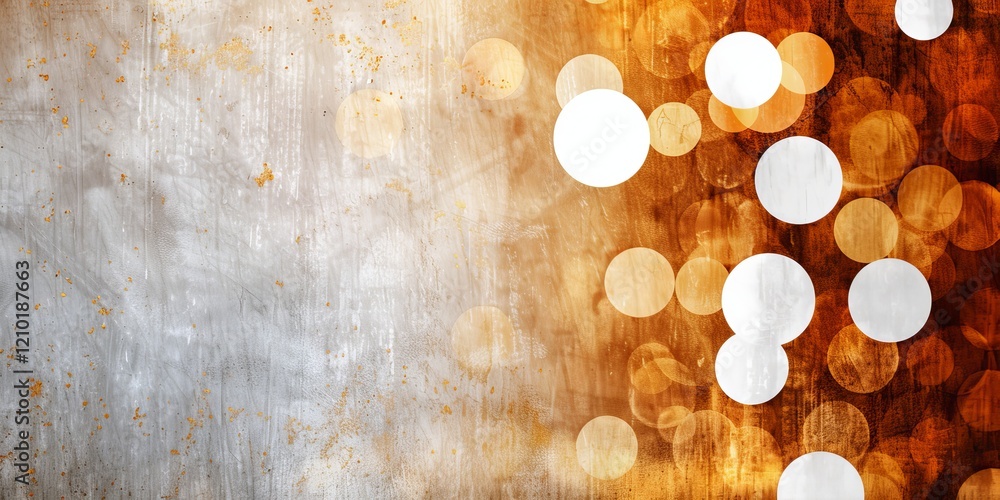 Poster an abstract backdrop of shimmering golden and white bokeh lights against a textured gray and orange 
