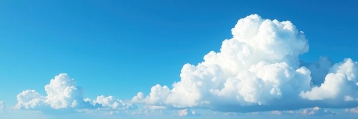 Obraz premium Fluffy white cumulus cloud drifts across vibrant blue sky, atmosphere, element