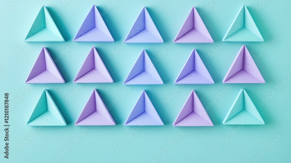 Aufkleber creative arrangement of pastel mint and lavender triangular shapes on a smooth surface for modern de