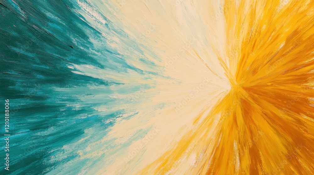 Leinwandbilder Radiating minimalist pastel amber and teal artwork showcasing dynamic color interaction and energetic flow in abstract form