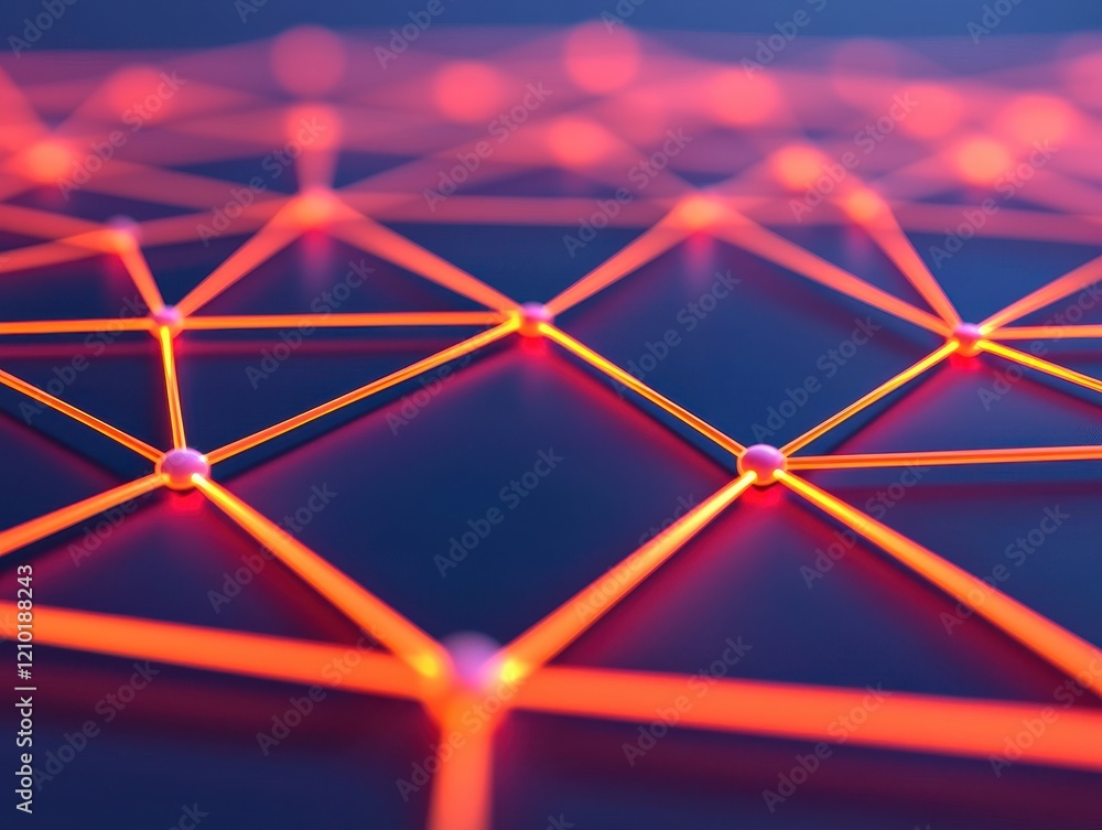 Poster a close-up view of an intricate network of glowing orange lines forming geometric shapes against a d