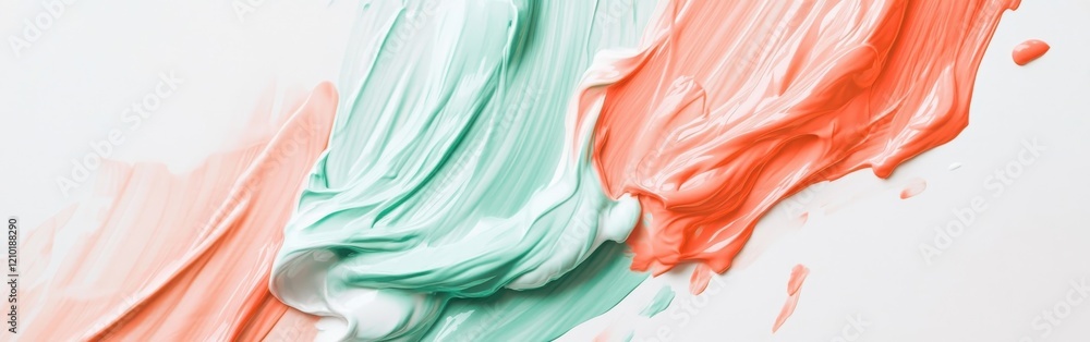 Poster elegant white canvas adorned with vibrant strokes of green and red paint in an abstract design showc