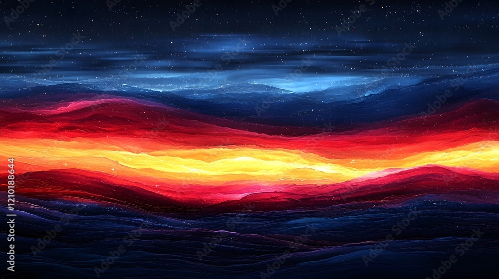 Poster dramatic abstract gradient landscape with blurred hues of dark blue red and yellow sleek and modern 