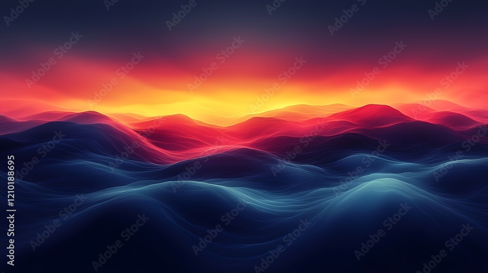 Aufkleber captivating abstract landscape featuring a gradient design with dark blue deep red and vibrant yello