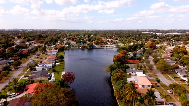 Miami river canal c7 with surrounding homes in El Portal Florida USA 2025