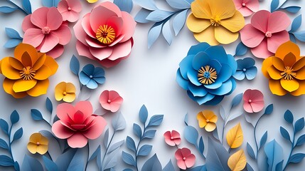3D paper-cut style colorful floral pattern with colorful background