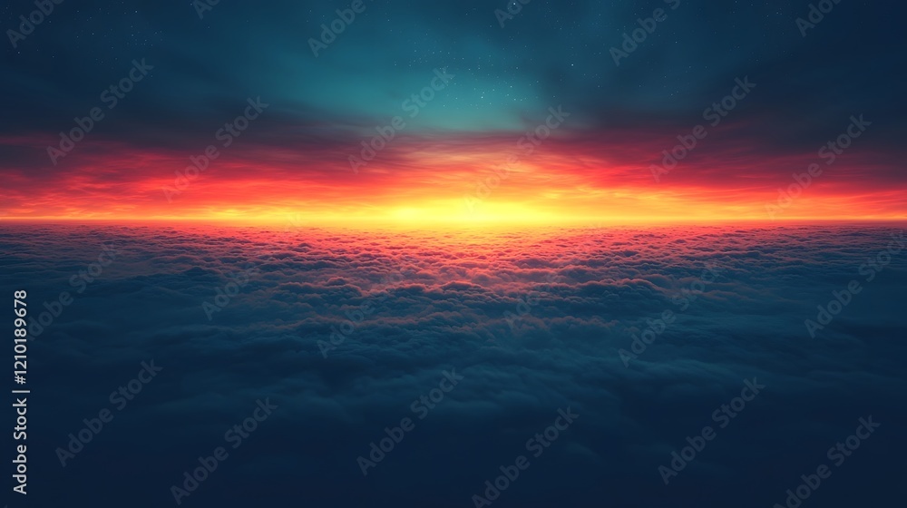 Poster Blurred spectrum gradient featuring dark blue red and yellow tones blending into a soft and abstract visual landscape creating a dramatic and atmospheric sunset sky