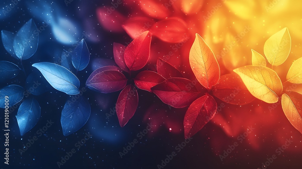 Poster Vibrant Gradient Background with Smooth Color Transition and Dynamic Blur Effect  Captivating digital artwork featuring a deep blue rich red and bright yellow color palette with a soft