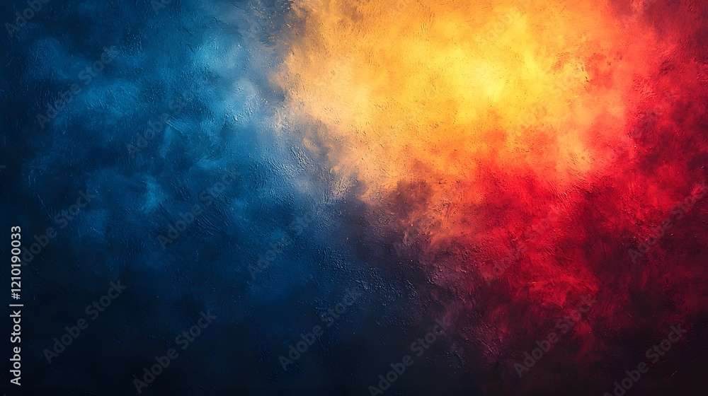 Poster A captivating abstract background featuring a dynamic gradient explosion of deep blue rich red and bright yellow hues with a smooth blurred effect creating a visually striking and moody atmosphere