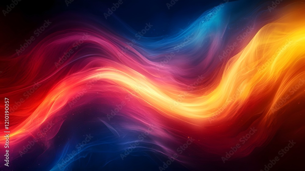 Poster Mesmerizing gradient background featuring a smooth and dynamic color transition from deep blue to rich red and bright yellow with a blurred effect that creates a captivating and ethereal atmosphere
