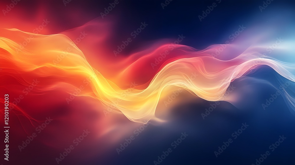 Poster Mesmerizing Gradient Waves in a Dynamic Abstract Composition   A visually striking background featuring a captivating blend of dark blue red and yellow hues that create a sense of depth motion